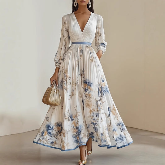 Elegante Maxi Jurk met Bloeenprint en V-hals