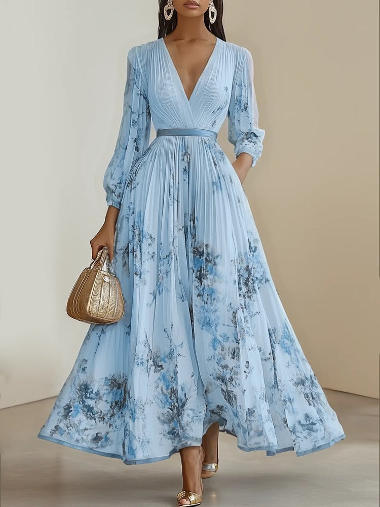 Elegante Maxi Jurk met Bloeenprint en V-hals