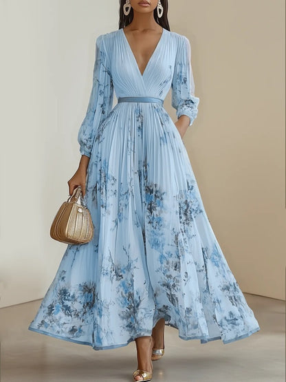 Elegante Maxi Jurk met Bloeenprint en V-hals