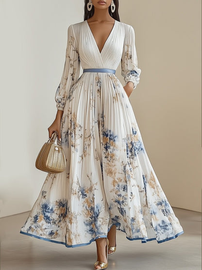 Elegante Maxi Jurk met Bloeenprint en V-hals