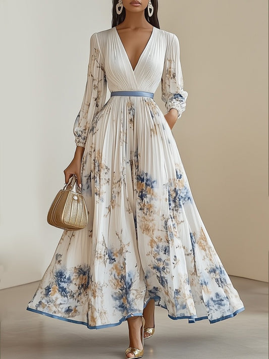 Elegante Maxi Jurk met Bloeenprint en V-hals