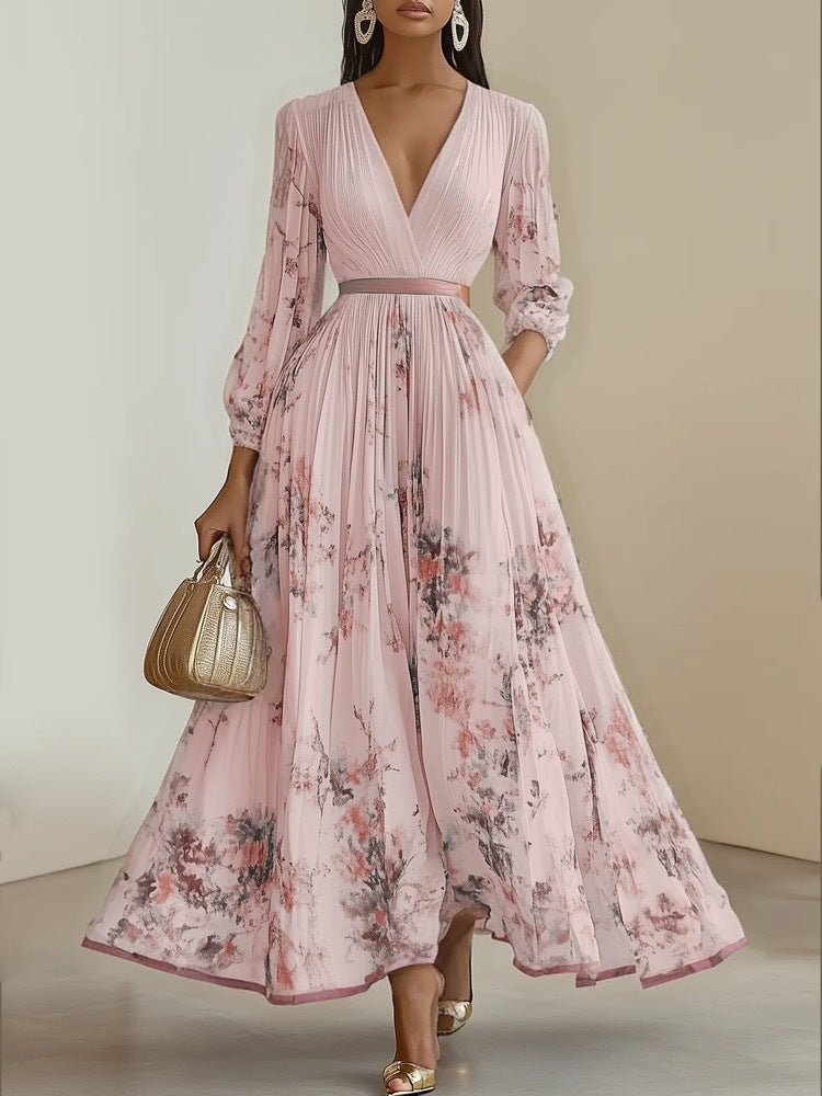 Elegante Maxi Jurk met Bloeenprint en V-hals