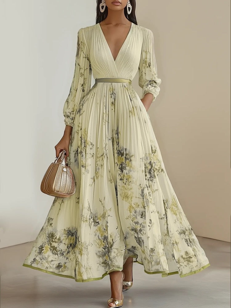 Elegante Maxi Jurk met Bloeenprint en V-hals