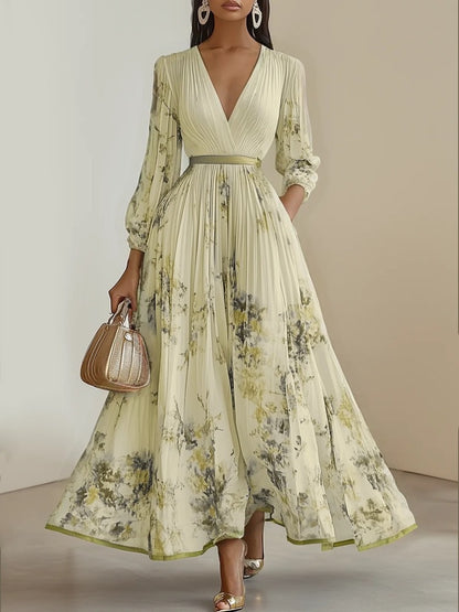 Elegante Maxi Jurk met Bloeenprint en V-hals